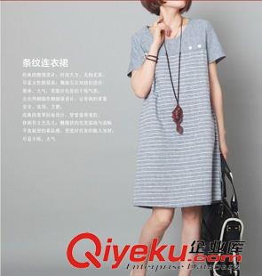 大版孕婦裝 2014韓版大碼女裝胖MM條紋拼接短袖連衣裙原始圖片3