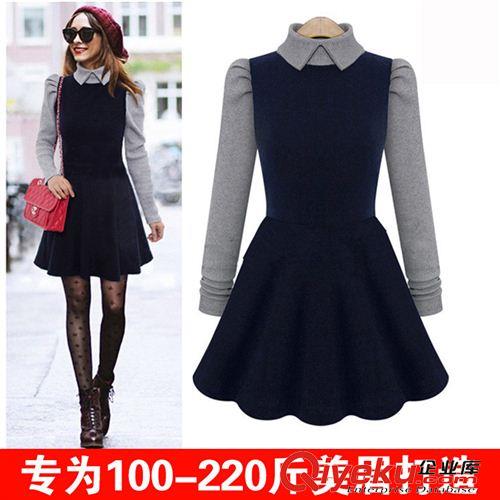 大版孕婦裝 胖mm冬裝2015大碼女裝歐美寬松中長(zhǎng)款秋冬加絨加厚保暖打底連衣原始圖片3