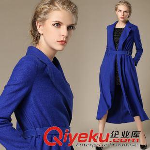 大衣 速賣通歐美dp秋季長袖修身氣質(zhì)雙面呢長款大衣女時尚風衣外套原始圖片2