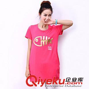 T恤 實(shí)拍夏裝大碼女胖mm外貿(mào)原單寬松上衣打底魚印花中長款短袖t桖原始圖片2