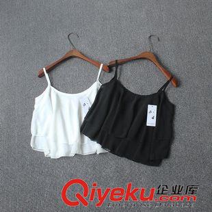 6.8 2015外貿原單刺繡繡花甜美荷葉邊短款時尚打底抹胸雪紡吊帶背心原始圖片2