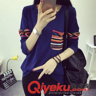 T恤 實拍條紋t恤蝙蝠衫韓版秋假兩件上衣寬松大碼純棉女式長袖Ｔ恤女