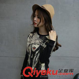 2015九月第二批新款 2015韓版秋冬裝新款大碼女裝短款印花圓領(lǐng)套頭寬松顯瘦長(zhǎng)袖衛(wèi)衣原始圖片3
