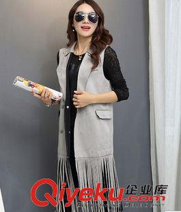 2015九月{dy}批新款 2015歐洲站中長款鹿皮流蘇馬甲女 秋季新款無袖開衫外套潮原始圖片3
