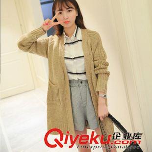 2015八月第四批新款上架 秋裝15新款毛衣簡約時尚中長款女式針織衫長袖純色針織開衫 批發(fā)原始圖片3