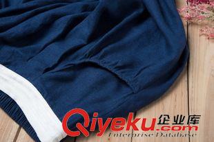 2015八月{dy}批新款上架 2015秋季新款森女系文藝范素麻荷花印花長裙百褶大擺裙半身裙原始圖片2