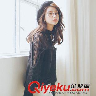 2015八月{dy}批新款上架 2015秋冬韓版新款鏤空蕾絲拼接圓領(lǐng)針織毛衣女打底修身中長(zhǎng)款毛衣原始圖片2