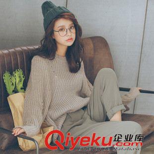 2015八月{dy}批新款上架 2015東大門實(shí)拍韓國秋裝新款復(fù)古純色蝙蝠袖毛衣寬松套頭針織衫女原始圖片2