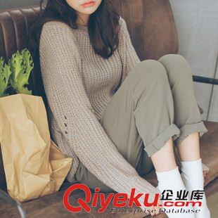 2015八月{dy}批新款上架 2015東大門實(shí)拍韓國秋裝新款復(fù)古純色蝙蝠袖毛衣寬松套頭針織衫女原始圖片3