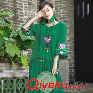 2015八月{dy}批新款上架 原創(chuàng)棉麻女裝喇叭袖鏤 繡花七分袖襯衫民族風(fēng)上衣原始圖片2