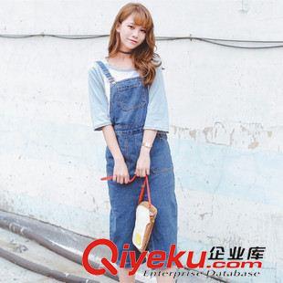 2015七月第四批新款上架 2015夏季美 新裝 學院風休閑開衩牛仔背帶裙 批發原始圖片2