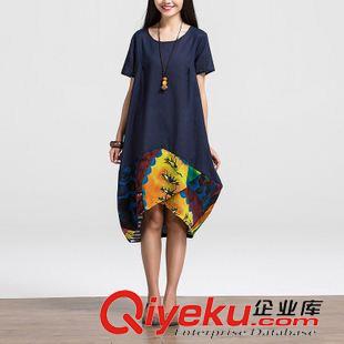 2015七月{dy}批新款上架 2015夏季新款名族風(fēng)水墨畫連衣裙古韻短袖棉麻寬松版連衣裙長裙