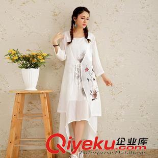 20156月第四批新款上架 夏季新款民族風(fēng)大碼女裝棉麻女裝中長(zhǎng)款系帶薄款印花披肩外套開衫原始圖片3