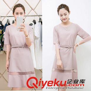 20156月第三批新款上架 2015夏季新款女裝名媛小香風(fēng)中袖連衣裙 紗網(wǎng)拼接修身雪紡裙子女