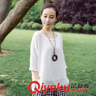 20156月第三批新款上架 2015夏季新款原創(chuàng)棉麻小清新七分袖罩衫T恤亞麻襯衫寬松大碼上衣原始圖片2