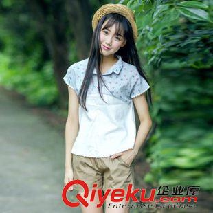 20156月第三批新款上架 文藝森女系森女系棉麻女裝 船錨條紋拼接麻棉寬松T恤女短袖襯衫原始圖片3