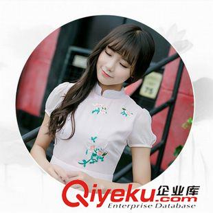 20156月第二批新款上架 實拍2015夏季新款連衣裙 復古女裝繡花收腰立領(lǐng)雪紡連衣裙原始圖片3