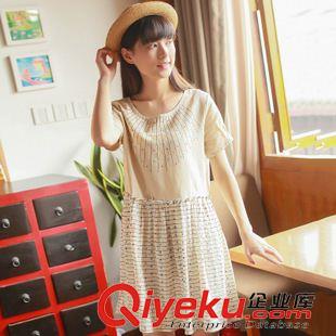 20156月{dy}批新款上架 實(shí)拍2015夏季新款森女小清新短袖圓領(lǐng)透視感配吊帶連衣裙女夏