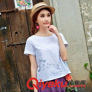 20156月{dy}批新款上架 2015夏裝新款短袖襯衫文藝?yán)C花襯衣原創(chuàng)棉麻女裝代理加盟原始圖片3