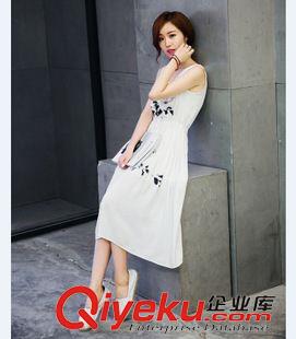 亞麻/棉麻無(wú)袖/吊帶連衣裙 2015夏潮款復(fù)古文藝時(shí)尚中長(zhǎng)款無(wú)袖大擺長(zhǎng)裙印花棉麻連衣裙子原始圖片3