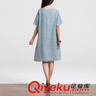 亞麻/棉麻短袖/中袖連衣裙 工廠直銷2015夏季棉麻女裝 漫畫寬松文藝短袖棉麻連衣裙