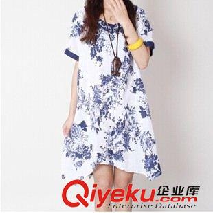 亞麻/棉麻短袖/中袖連衣裙 日系森女系帶收腰長(zhǎng)袖寬松秋裝連衣裙棉麻女裝春秋款連衣裙