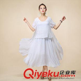 亞麻/棉麻短袖/中袖連衣裙 廠家直銷原創(chuàng)品牌棉麻女裝連衣裙森女系短袖連衣裙夏大碼女裙新品