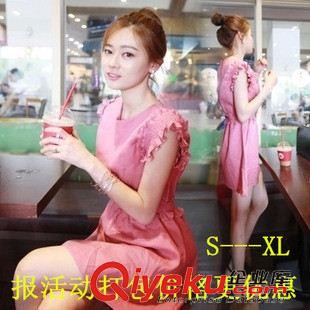 亞麻/棉麻短袖/中袖連衣裙 夏裝2015新款連衣裙女韓國代購修身顯瘦中長款飛袖棉麻短裙女裝潮原始圖片2