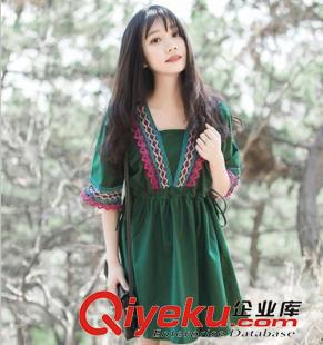 亞麻/棉麻短袖/中袖連衣裙 2015夏季新款 dmmm民族風(fēng)短袖連衣裙 圓領(lǐng)條紋連衣裙批發(fā)代理