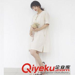 亞麻/棉麻短袖/中袖連衣裙 夏季女裝棉麻亞麻寬松中長(zhǎng)款短袖休閑防曬衣襯衣開(kāi)衫實(shí)拍一件代發(fā)