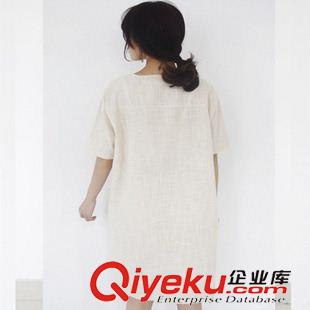 亞麻/棉麻短袖/中袖連衣裙 夏季女裝棉麻亞麻寬松中長(zhǎng)款短袖休閑防曬衣襯衣開(kāi)衫實(shí)拍一件代發(fā)
