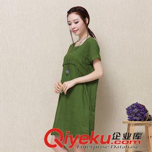 亞麻/棉麻短袖/中袖連衣裙 實拍2015 新款文藝復古短袖棉麻簡約寬松大碼短袖亞麻連衣裙女
