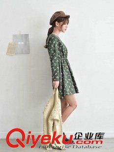 亞麻/棉麻短袖/中袖連衣裙 外貿(mào)批發(fā) 2015春季韓版小清新碎花連衣裙 收腰長袖棉麻連衣短裙