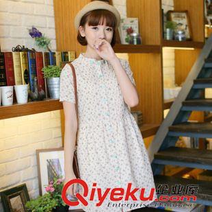 亞麻/棉麻短袖/中袖連衣裙 日系2015森女系復(fù)古文藝棉麻寬松大碼森女碎花純棉連衣裙