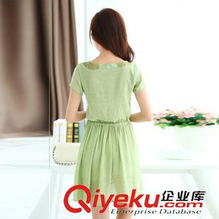 亞麻/棉麻短袖/中袖連衣裙 夏季新款品牌女裝韓版連衣裙圓領(lǐng)蕾絲寬松短袖dmmm 連衣裙 潮