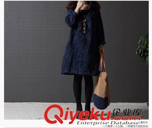 亞麻/棉麻長(zhǎng)袖連衣裙 2014秋裝新款女裝寬松大碼文藝范繡花長(zhǎng)袖棉麻連衣裙