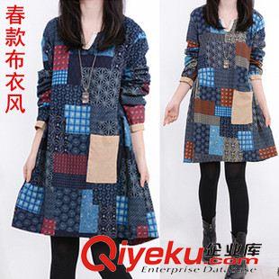 亞麻/棉麻長(zhǎng)袖連衣裙 原創(chuàng)女裝連衣裙森系棉麻連衣裙長(zhǎng)袖2014春季新款zp連衣裙