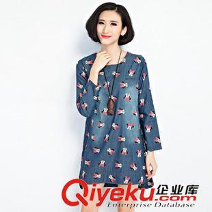 亞麻/棉麻長(zhǎng)袖連衣裙 長(zhǎng)袖連衣裙秋裝韓版新款牛仔大碼女裝米奇印花女裝長(zhǎng)袖牛仔連衣裙