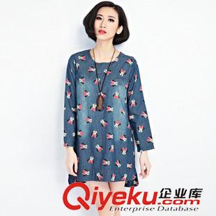 亞麻/棉麻長(zhǎng)袖連衣裙 長(zhǎng)袖連衣裙秋裝韓版新款牛仔大碼女裝米奇印花女裝長(zhǎng)袖牛仔連衣裙