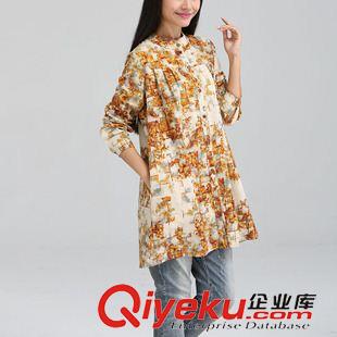 亞麻/棉麻長袖連衣裙 2015早秋新款棉麻印花長袖寬松大碼布衣風格襯衣