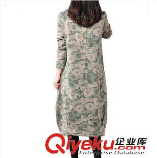 亞麻/棉麻長袖連衣裙 2015秋款民族風寬松dmmm印花連衣裙長袖中長款不規則打底裙