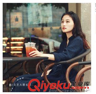 亞麻/棉麻長(zhǎng)裙/拖地裙 2015秋款 森林文藝復(fù)古棉麻長(zhǎng)款蝙蝠袖長(zhǎng)袖寬松大碼連衣裙原始圖片3