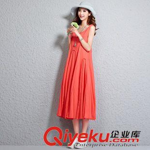 亞麻/棉麻長裙/拖地裙 2015夏裝新款文藝范民族風(fēng)漸變?nèi)撅h散逸背心連衣裙長裙送腰帶