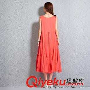 亞麻/棉麻長(zhǎng)裙/拖地裙 2015夏新款 原創(chuàng)文藝 連衣裙 大擺飄逸純色背心長(zhǎng)裙 工廠直銷原始圖片3
