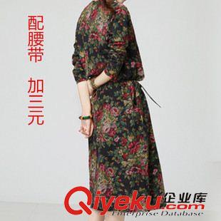亞麻/棉麻長裙/拖地裙 2015新款秋裝韓版大碼女裝寬松印花長袖棉麻長袖連衣裙長袍原始圖片2