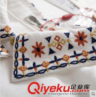 亞麻/棉麻長裙/拖地裙 2015小清新翻領中腰百搭文藝連衣裙刺繡領連衣裙原始圖片3