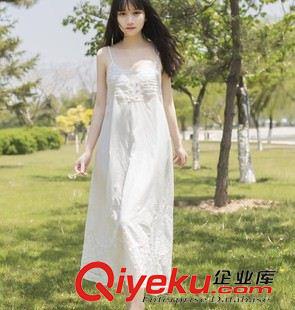 亞麻/棉麻長裙/拖地裙 夏裝新品復古連衣裙 2015時尚條紋設計女裝立領短袖雪紡連衣裙