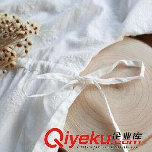 亞麻/棉麻長(zhǎng)裙/拖地裙 韓版新款夏裝文藝森系小清新短袖純棉刺繡白色修身連衣裙原始圖片3