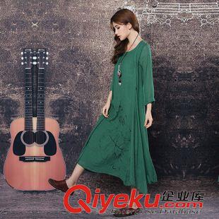 亞麻/棉麻長裙/拖地裙 文藝范兩件套棉麻連衣裙2015夏裝新款女式披肩無袖背心裙長裙套裝