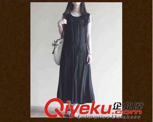 亞麻/棉麻長裙/拖地裙 文藝森女系原創(chuàng)15夏新款雙層竹節(jié)棉麻大擺長款背心裙連衣裙女原始圖片3